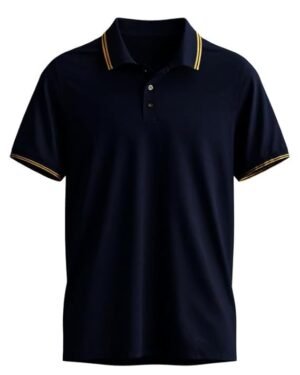 Men's deep blue polo t-shirt made from 100% cotton, featuring a slim fit design and breathable lightweight fabric for comfortable everyday wear.